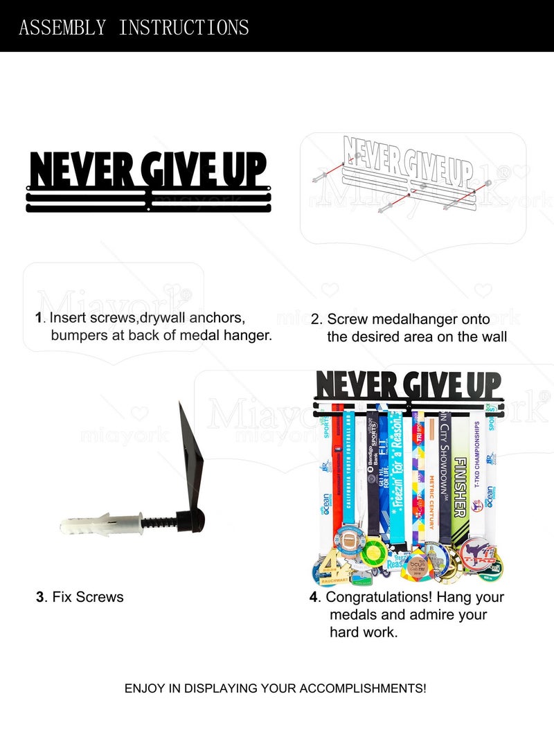 Miayork Medal Holder Display Hanger Rack Frame for More Medals-Sports Medal Hanger and Ribbon Display Holder Rack with Easy Hanging Bars,Soccer Medal Hanger Display - Image 2
